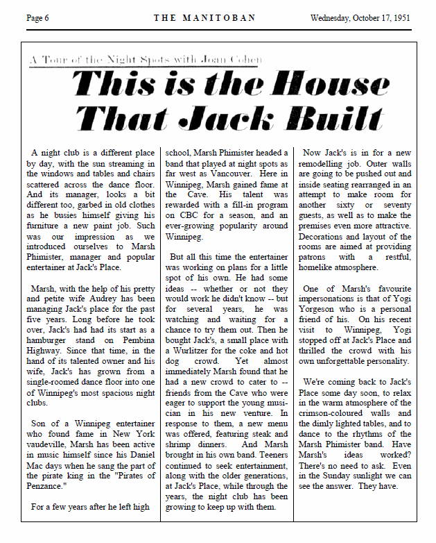 Marsh
                              Phimister Buys Jack's Place